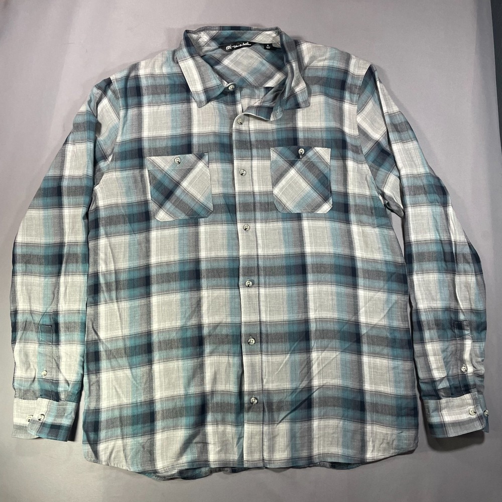TravisMathew Mens XL Blue Grey Plaid Flannel Button Down Shirt 1MT296-FH20
